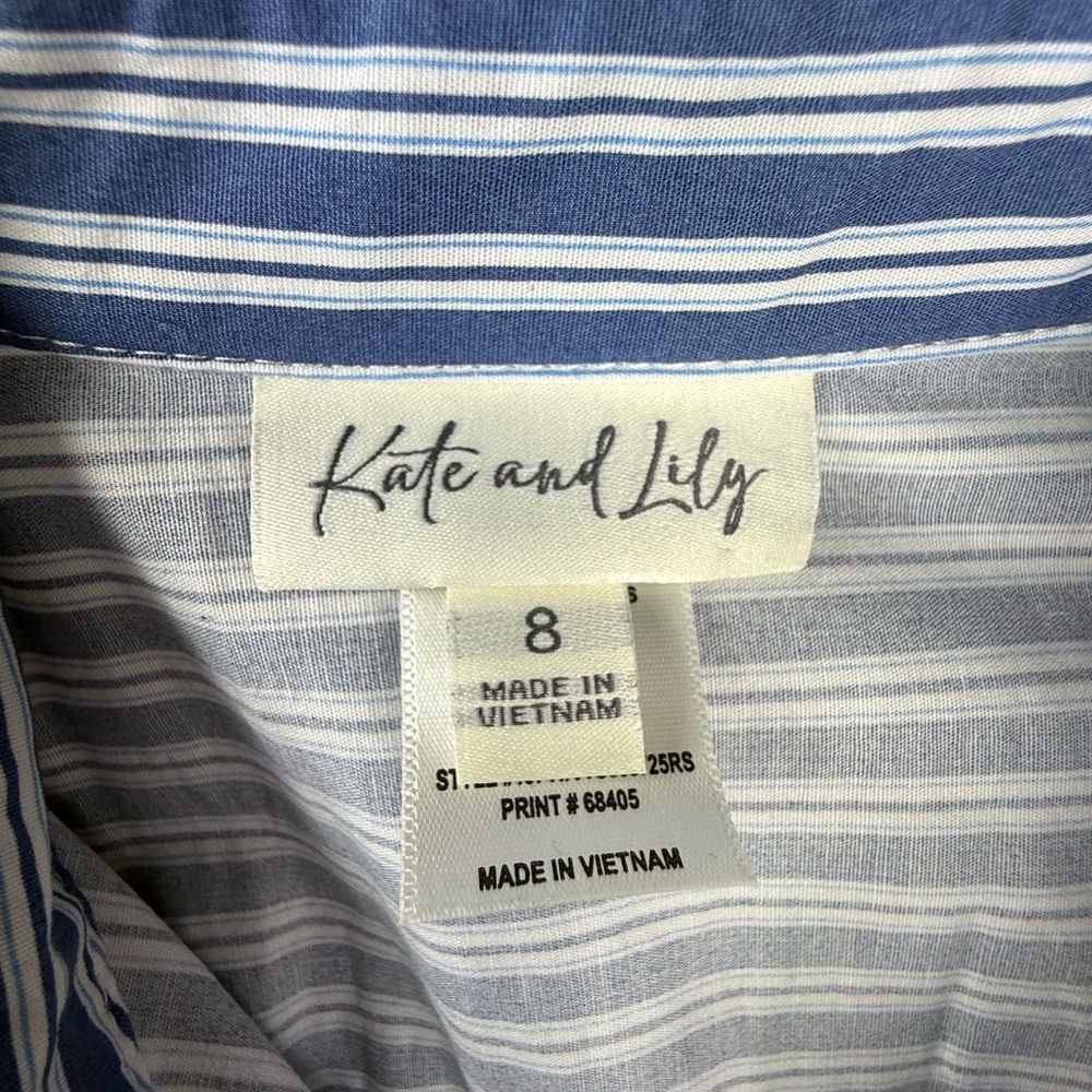 Kate and Lily Midi Shirt Dress Blue White Striped Button Front 8 - Picture 3 of 6